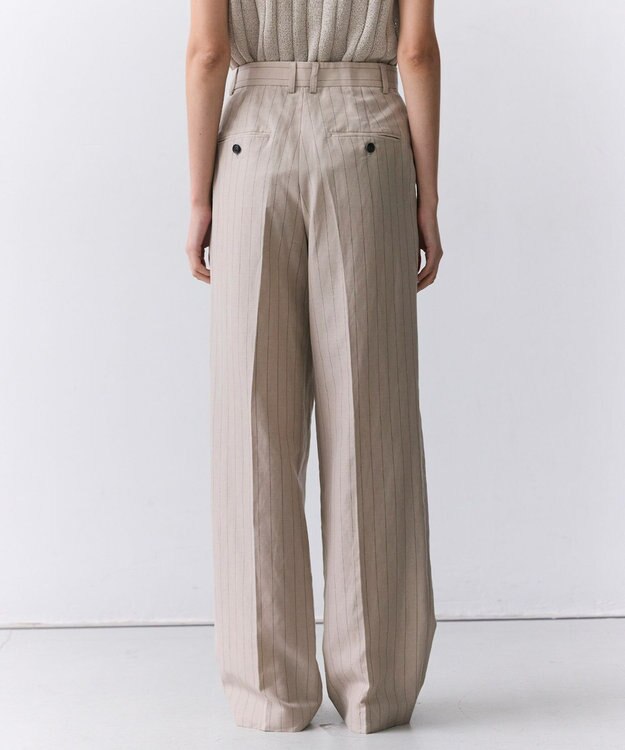 BEIGE， ERYTH / リネンストライプ タックワイドパンツ Flax × Bordeaux