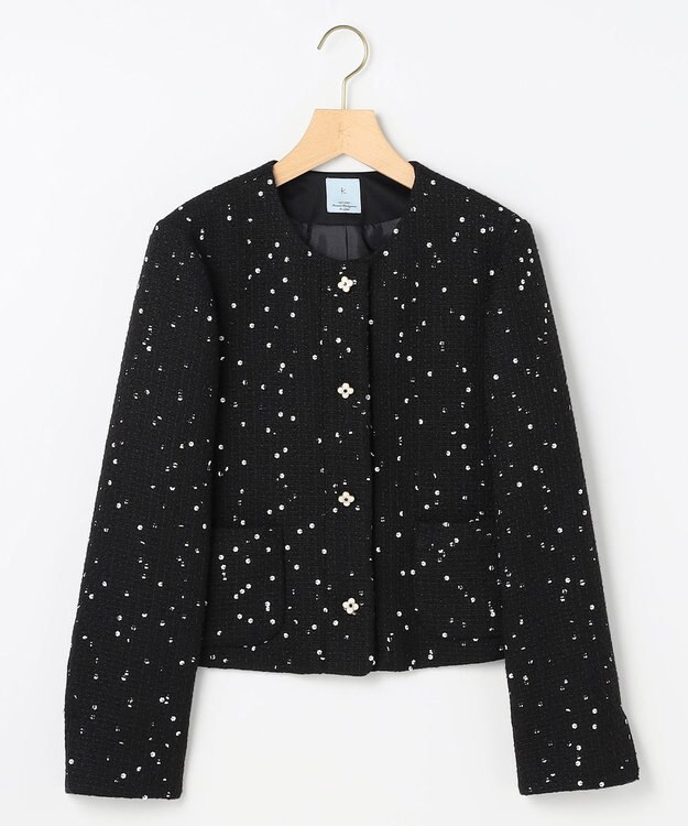 組曲 S フラワースパンコール ツイードジャケット ブラック系