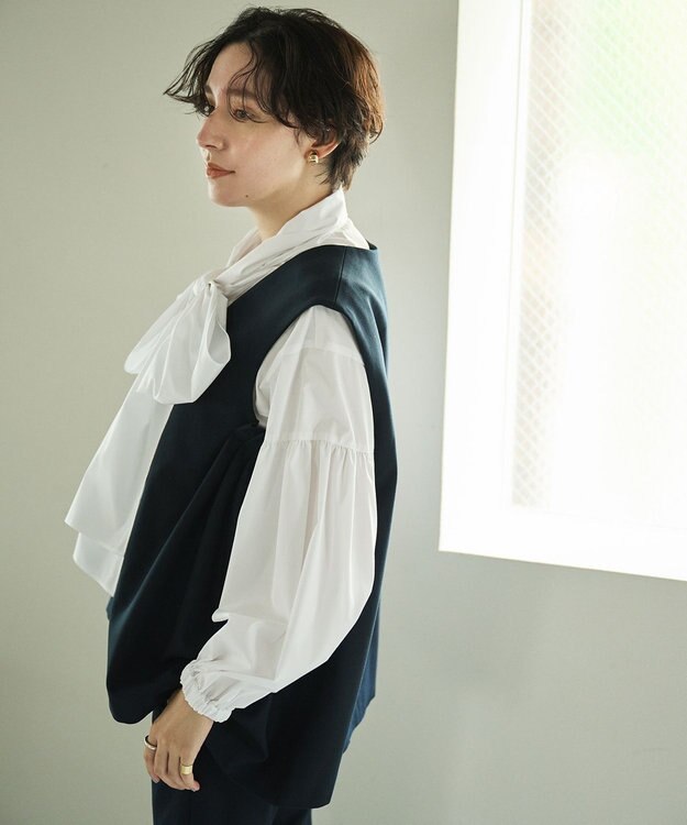 #Newans 【セレモニーにも】〈亀恭子さんコラボ〉サイドギャザージレ ネイビー