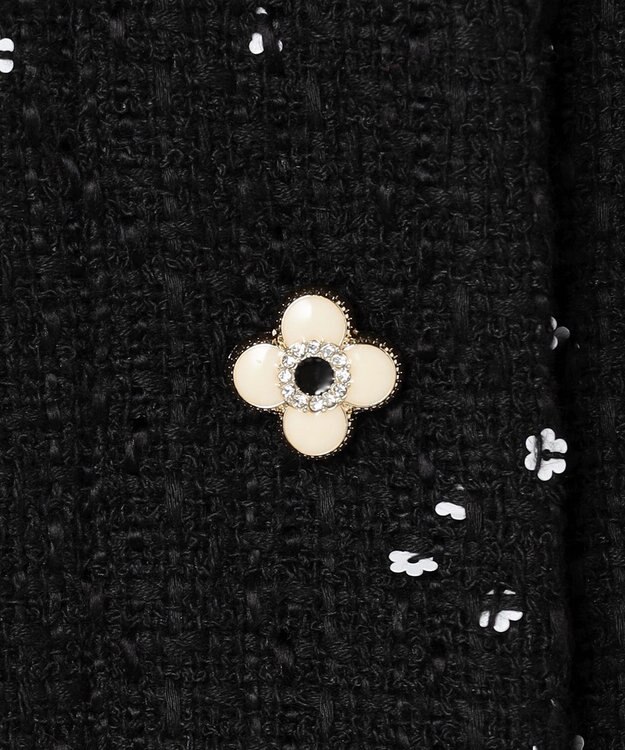 組曲 S フラワースパンコール ツイードジャケット ブラック系