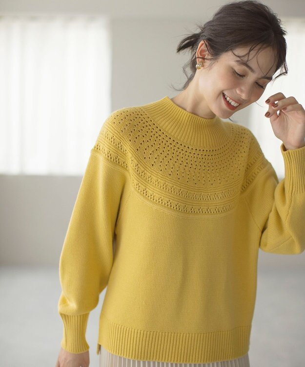 組曲 【WEB限定カラーあり】透かし編みバルキーハイネックニット 【WEB限定】イエロー系9