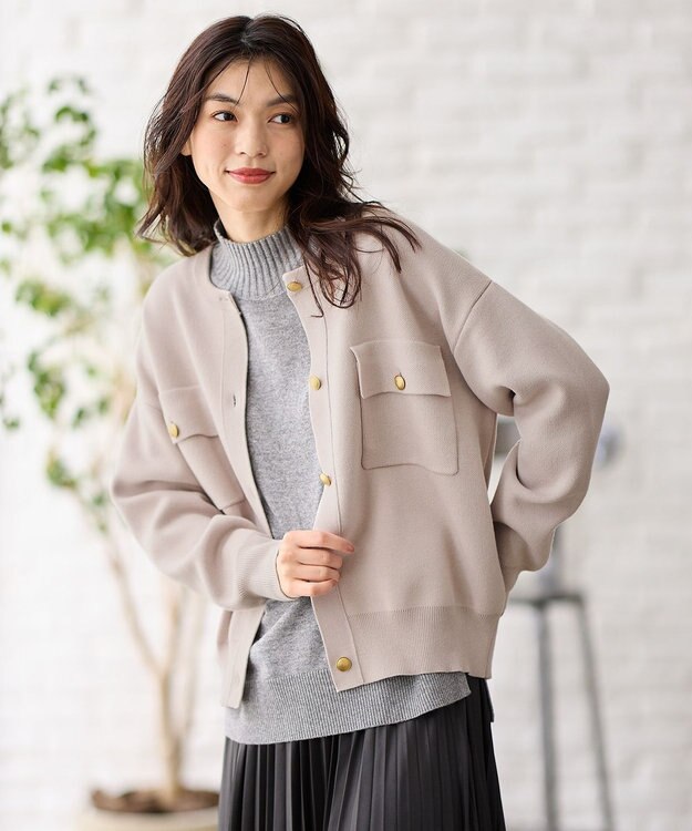 ANY 【洗濯機可】スウェットライクカーディガン オイスター