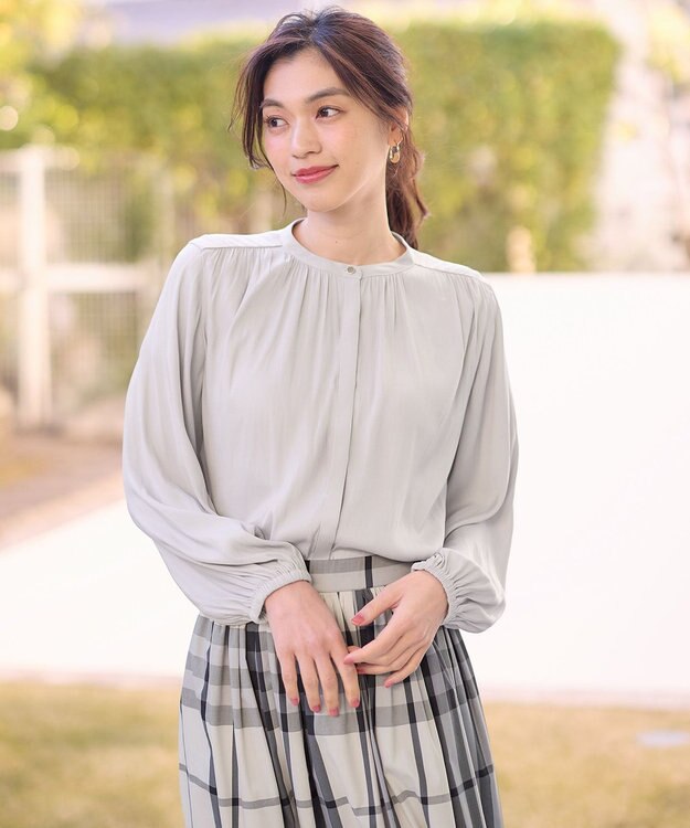 ANY 【洗濯機可能】とろみギャザーブラウス グレージュ