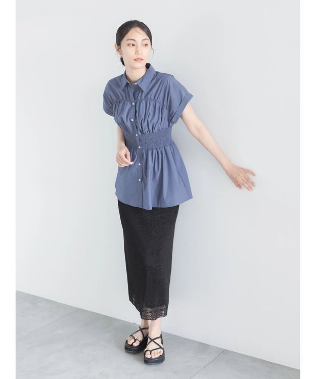 Te chichi 【接触冷感】ターンバックスリーブシャーリングブラウス ネイビー