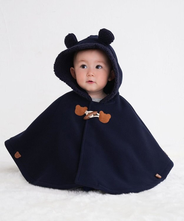 MIKI HOUSE HOT BISCUITS 【70-90cm】 お耳付きボアフリース ダッフルマント 紺