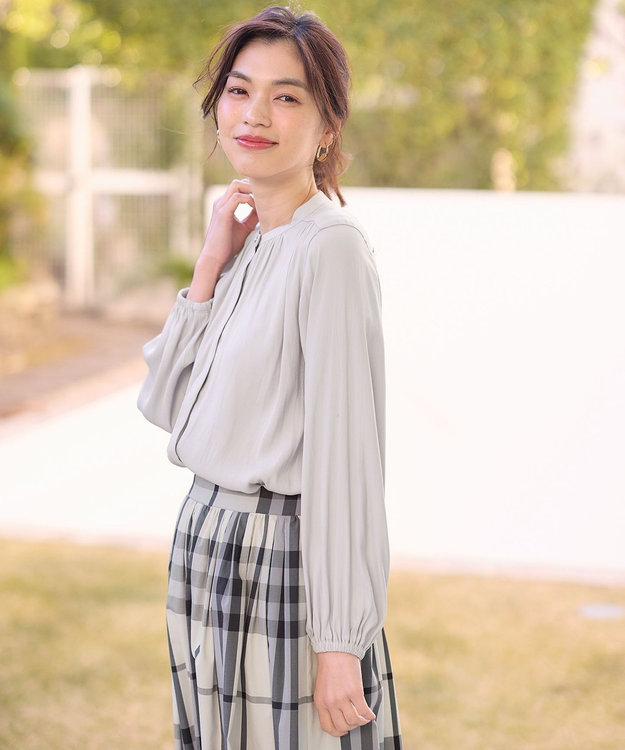 ANY 【洗濯機可能】とろみギャザーブラウス グレージュ