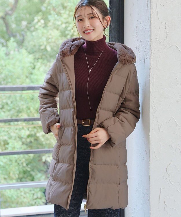 Tiaclasse フード裏エコファーダウンコート モカ