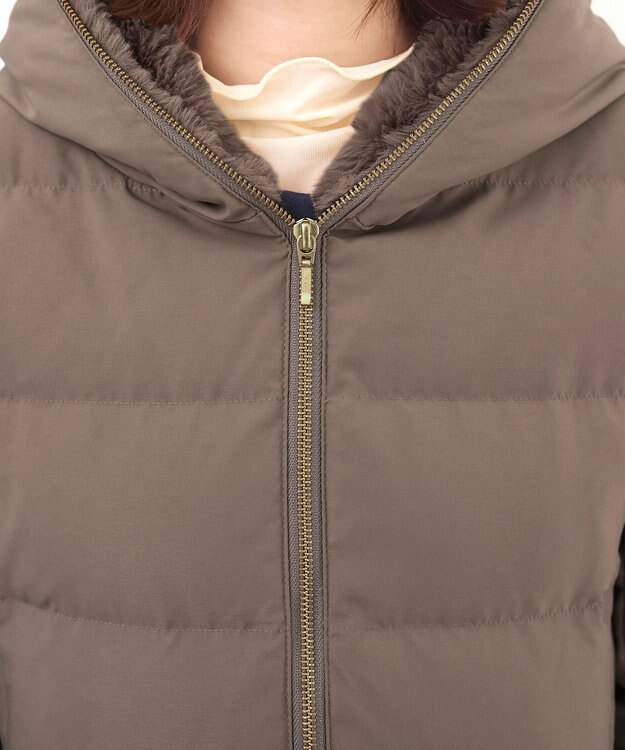 Tiaclasse フード裏エコファーダウンコート モカ