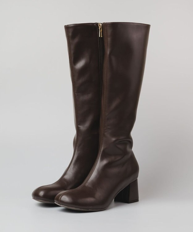 BONTRE 【PRECIEUX JOUET/プレシュウジュエ】オブリークジップロングブーツ ダークブラウン