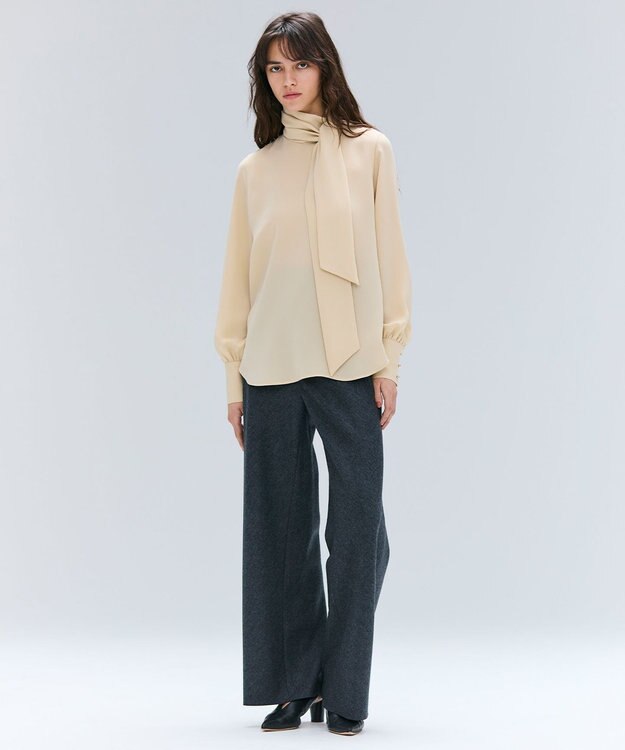 BEIGE， 【洗える】STOW / パフスリーブボウタイブラウス Mustard