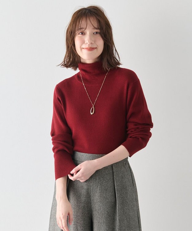 ANY 【洗濯機可】ウォームニットリブタートルネック レッド