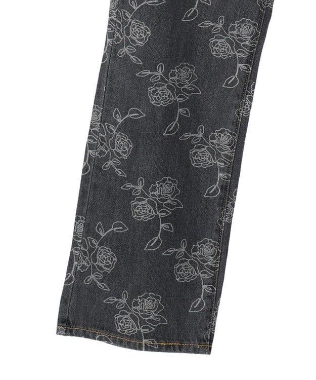 Green Parks ・Ｄｏｕｂｌｅ　Ｆｌａｇｓ　フラワー抜染ストレートデニム Black