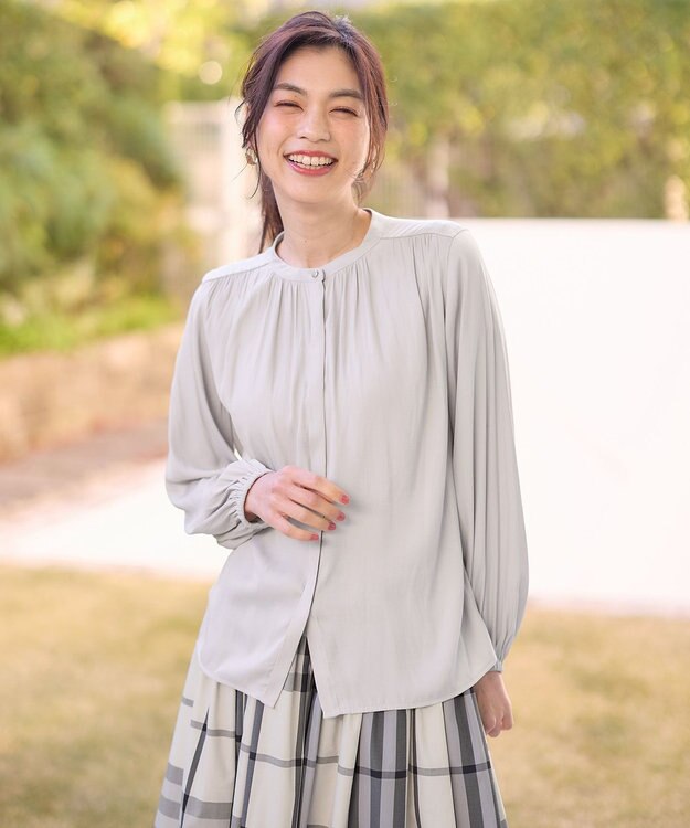 ANY 【洗濯機可能】とろみギャザーブラウス グレージュ