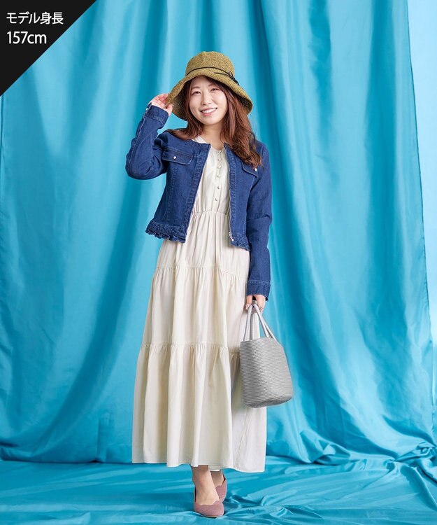 Tiaclasse 【洗える】ノーカラーデニムジャケット ブルー