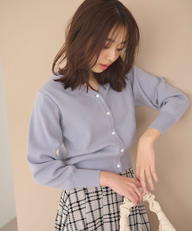 Feroux 【洗える】ビジューボタン2WAY カーディガン スカイブルー系