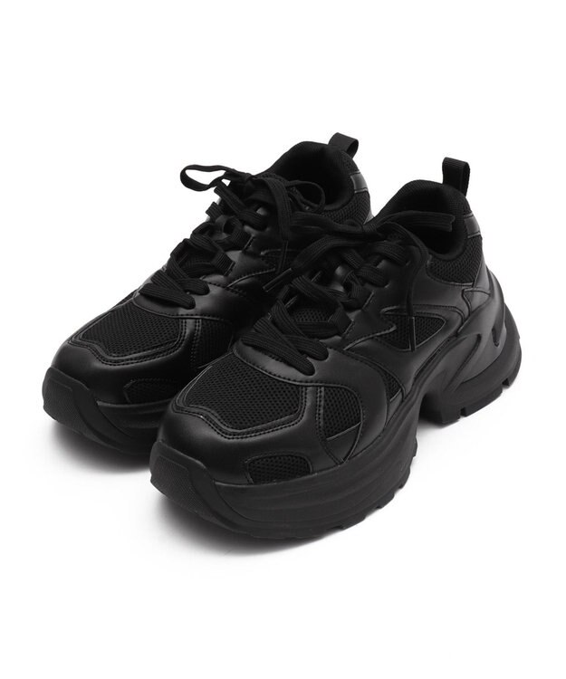 WEGO PUメッシュヒールダッドスニーカー ブラック