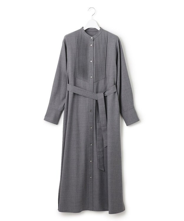23区 L 【CLASSY.コラボ/洗える】ウールストレッチツイル ピンタック ワンピース ライトグレー系