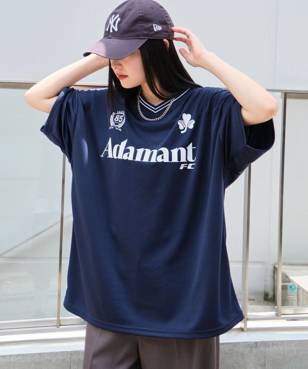 WEGO 【２点セット/ユニセックス着用ITEM/吸水速乾】アクセ付きメッシュロゴT（SS） ネイビー