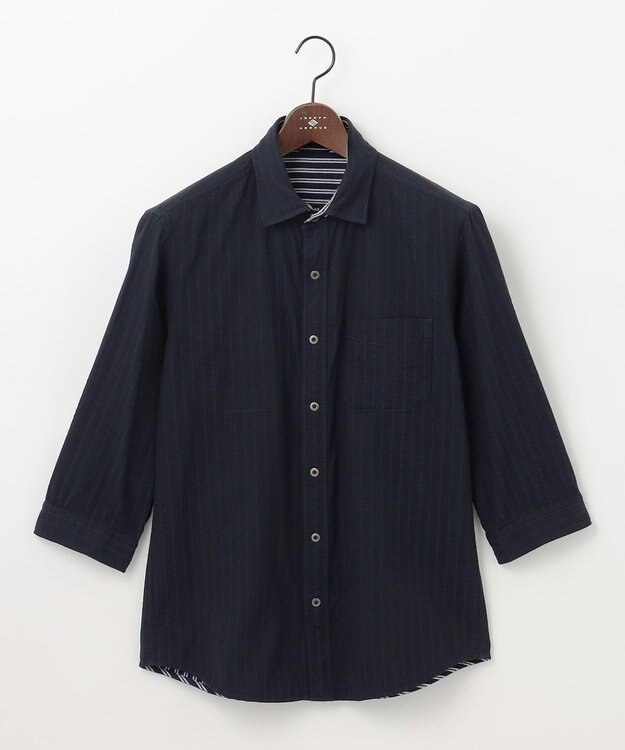 JOSEPH ABBOUD 【キングサイズ・オーガニックコットン/サスティナブル】JOE COTTON プリッセリバー リバーシブル シャツ ネイビー系1