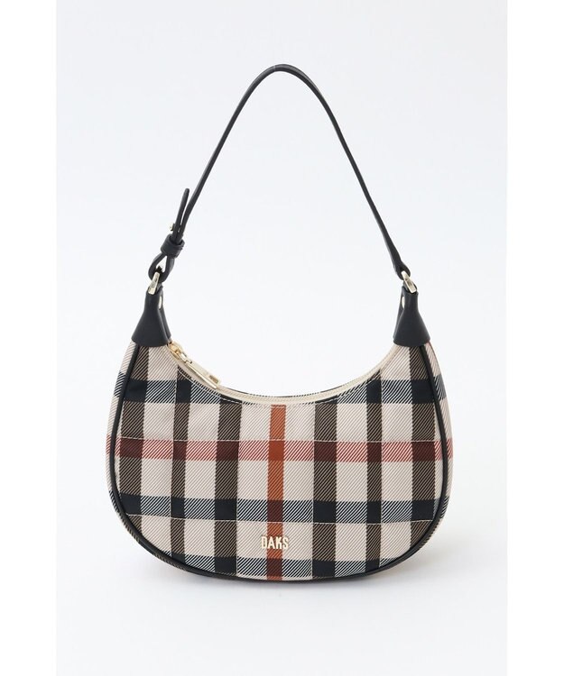 DAKS MABELハウスチェックハーフムーンハンドバッグ ブラック