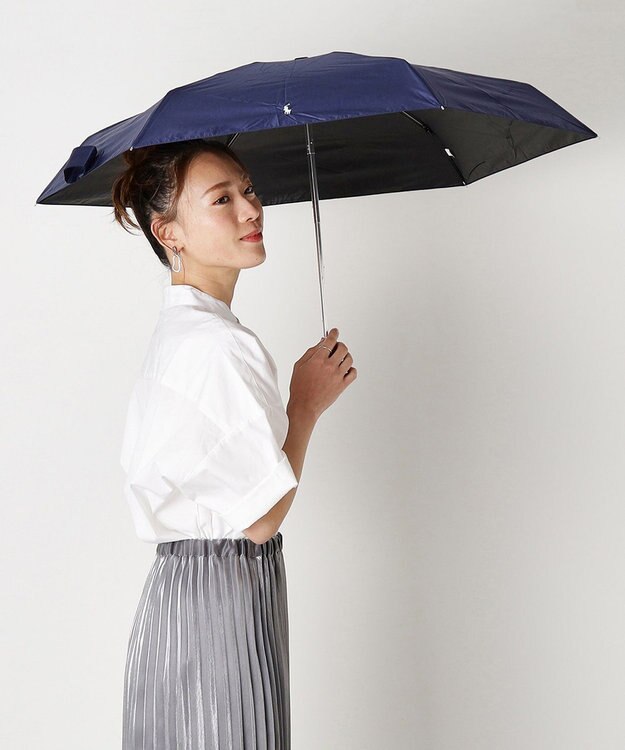 MOONBAT 【WEB限定】POLO RALPH LAUREN(ポロ ラルフローレン) 晴雨兼用日傘 折りたたみ傘 コンパクト PPワンポイント刺繍 一級遮光 遮熱 UV ディープブルー