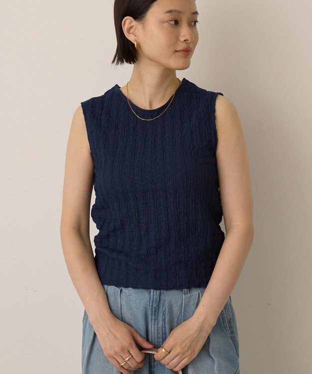 AMERICAN HOLIC フクレジャガードノースリーブトップス Navy