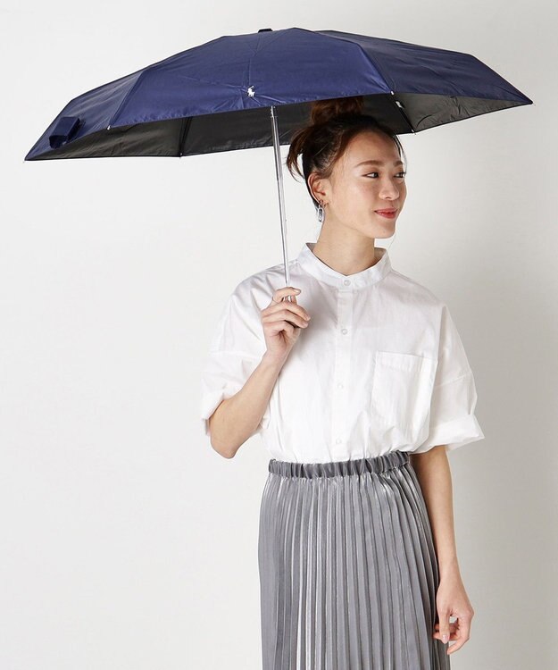 MOONBAT 【WEB限定】POLO RALPH LAUREN(ポロ ラルフローレン) 晴雨兼用日傘 折りたたみ傘 コンパクト PPワンポイント刺繍 一級遮光 遮熱 UV ディープブルー