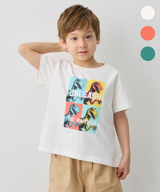 ANY KIDS 【綿100％】恐竜プリント 半袖Tシャツ オフホワイト