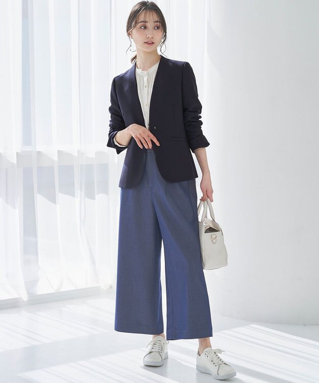 ANY SIS 【洗える】ビットポイント ワイドパンツ シャンブレー