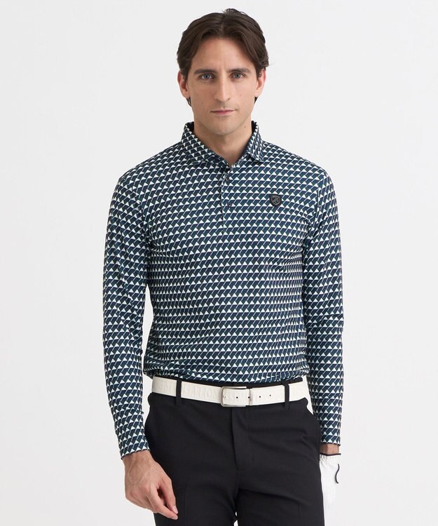 23区GOLF 【MEN】フラッグ総柄長袖ポロシャツ ダークグリーン系5