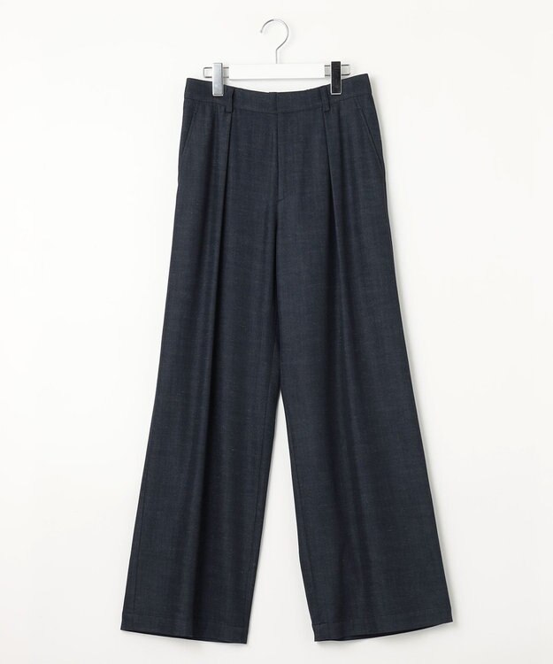 23区 L 【洗える】デニムライクシャンブレー ワイドパンツ ネイビー系