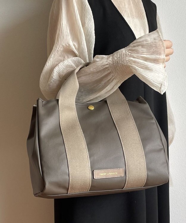Hekhèr Le Style de Vie 新色追加【日本製 / 2WAY】PUコートコットンキャンバス トートバッグ medium グレージュ