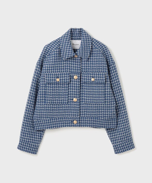 GRACE CONTINENTAL チェックツイードブルゾン ブルー