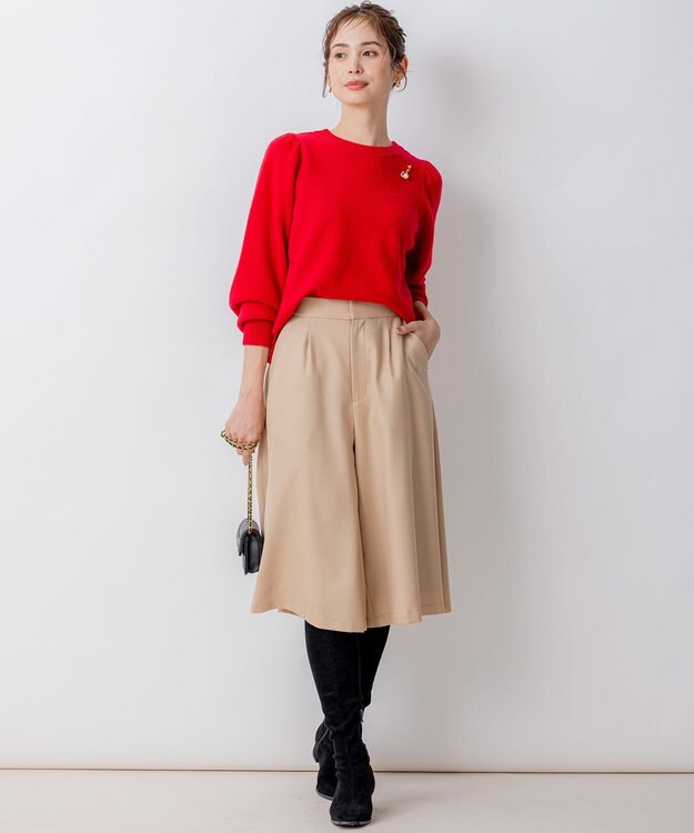 組曲 L 【WEB一部店舗限定】ウールジョーゼット キュロットパンツ ベージュ系