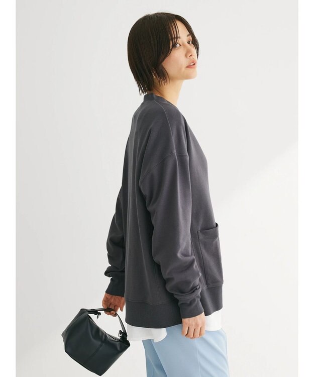 Green Parks ミニ裏毛Ｖネックカーディガン Dark Gray