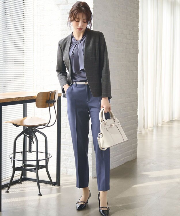 ANY SIS 【保温効果/ストレッチ】シリーズ累計13万枚突破！ビューティサーモ ノーカラージャケット グレーグレンチェック