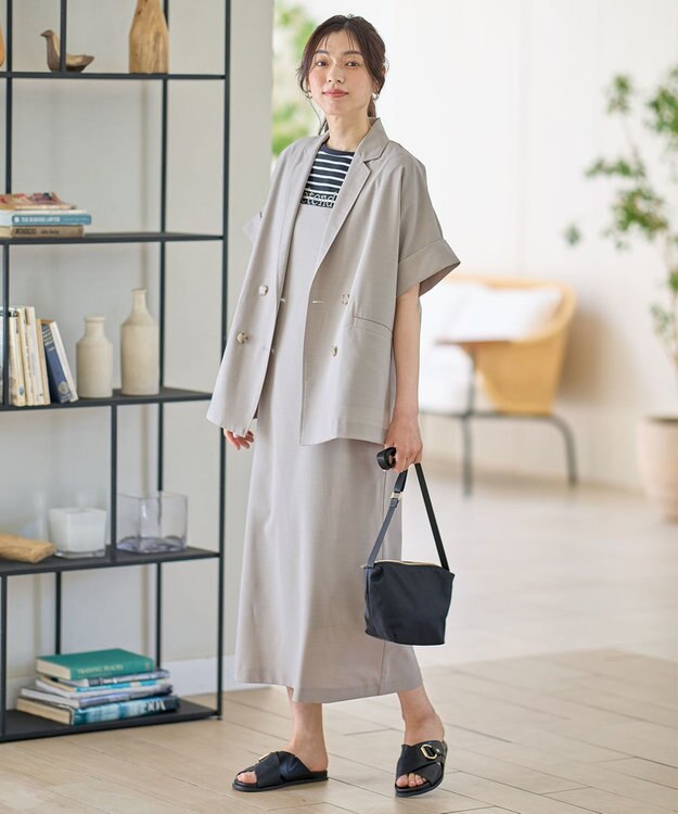 ANY 【洗濯機可/セットアップ可/UVケア/速乾/イージーケア】サラサラテックリネン半袖テーラードジャケット グレージュ