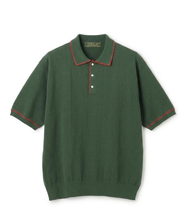 J.PRESS MEN 【WEB・一部店舗限定】Blancket Stitch Knit Polo グリーン系