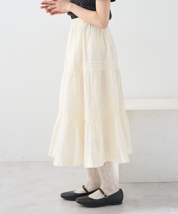 earth music&ecology ピンタックティアードミディスカート Ivory