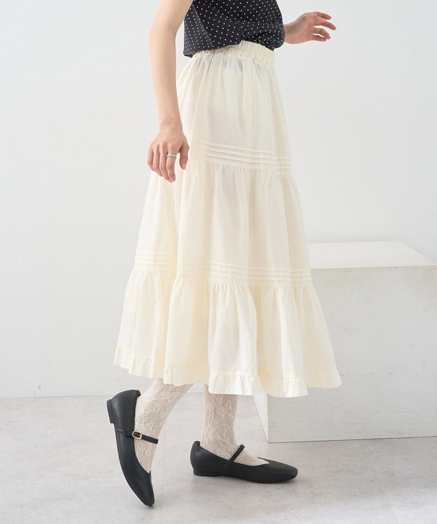 earth music&ecology ピンタックティアードミディスカート Ivory