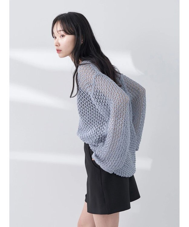 earth music&ecology メッシュ編みニットプルオーバー Grayish Blue