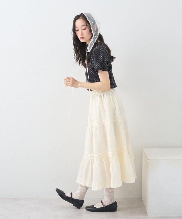 earth music&ecology ピンタックティアードミディスカート Ivory