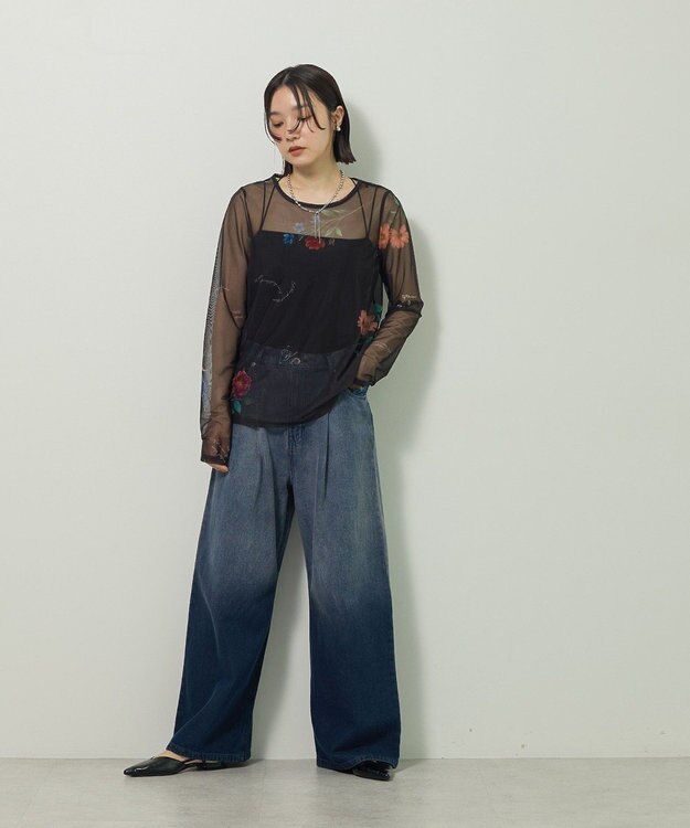 Green Parks ・ＳＵＧＡＲ　ＳＰＯＯＮ　フラワーｐｔシアーロンＴＥＥ Black