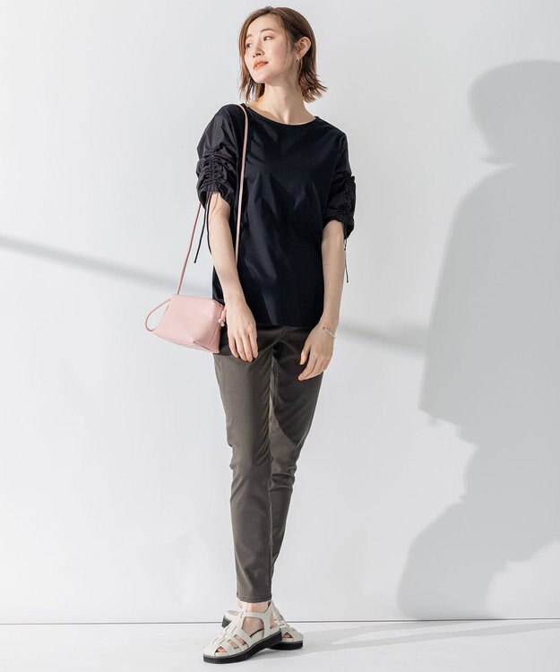 23区 L 【洗える】タックディテールプルオーバー ギャザー カットソー ブラック系