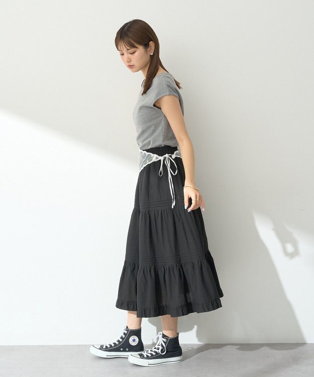 earth music&ecology ピンタックティアードミディスカート Black