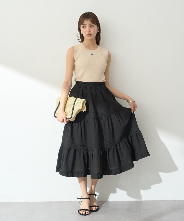 earth music&ecology ピンタックティアードミディスカート Black