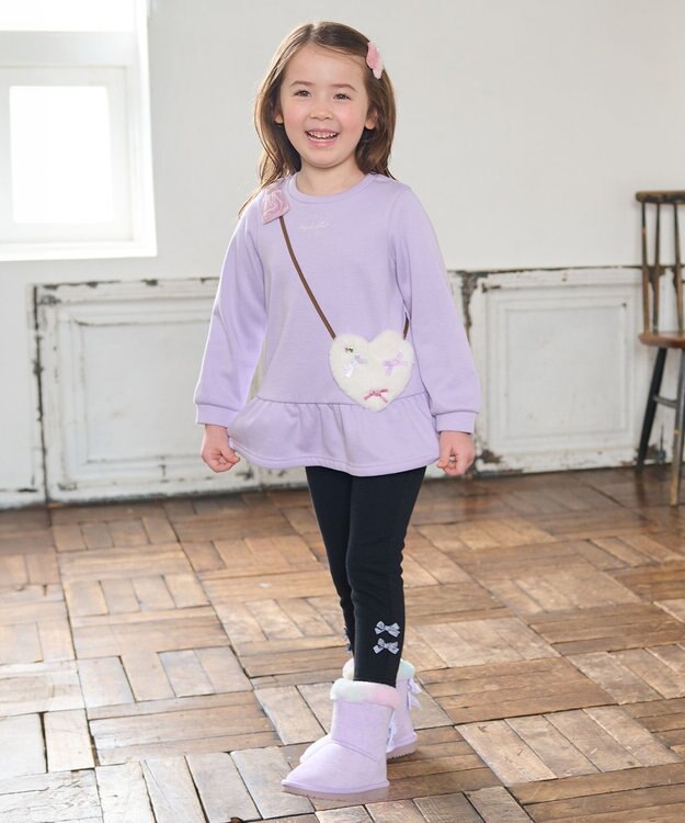 ANY KIDS 裏シャギーポシェットトレーナー ラベンダー×ハート