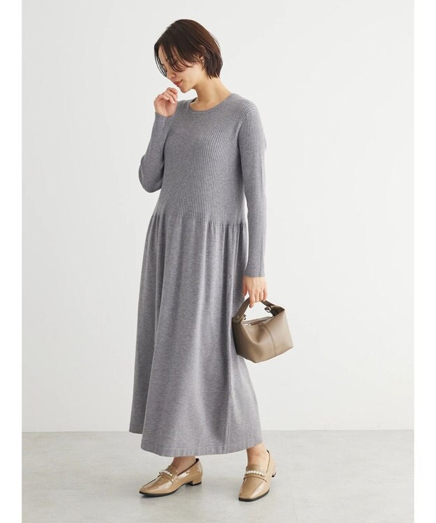 Green Parks ・Ｐｅｔｉｔ　Ｆｌｅｕｒ　フレアニットワンピース Gray Mixture