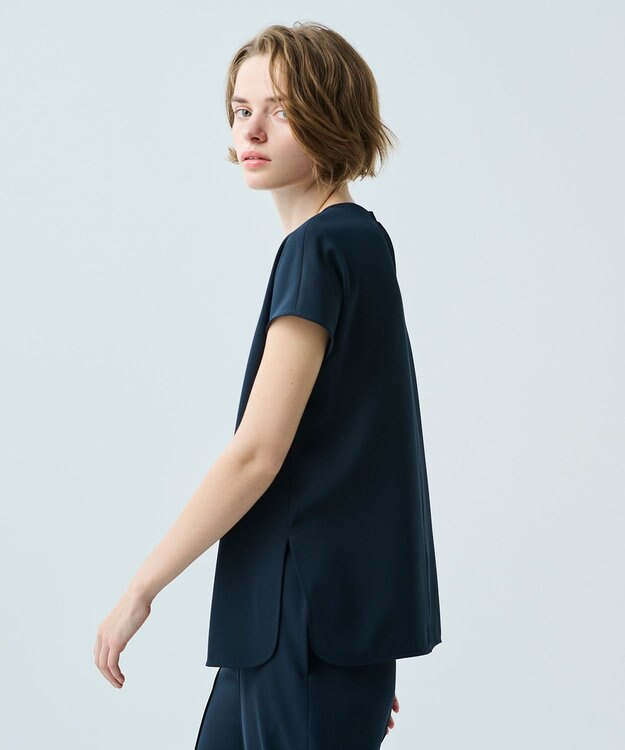 uncrave 【uncrave WHITE】ドレーピーツイル ノースリーブブラウス ネイビー