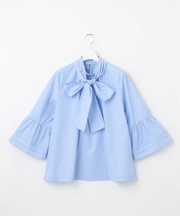 Feroux 【洗える・2WAY】リボンタイチュニック ブラウス スカイブルー系